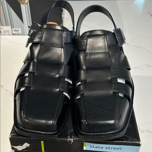 State Street Black Men's Leather Sandals